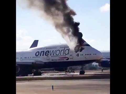 شاهد اندلاع حريق في طائرة تابعة إلى الخطوط البريطانية في إسبانيا